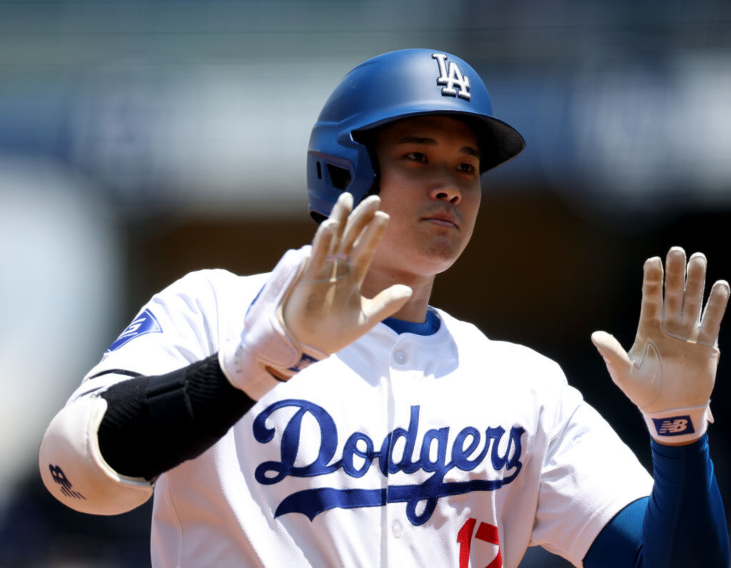 An image of Shohei Ohtani during a game for the Los Angeles Dodgers